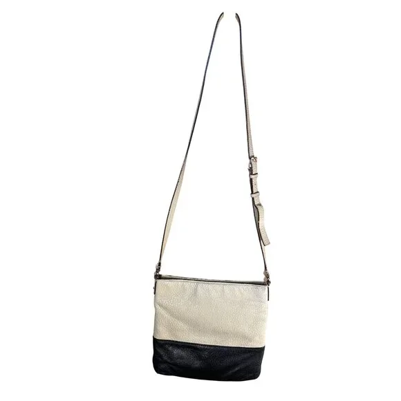 Kate Spade Two-Tone Pebbled Leather Crossbody Bag Adjustable Strap Cream & Black - Picture 3 of 12
